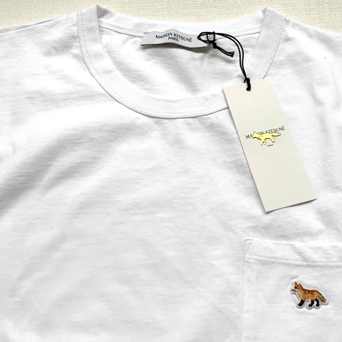 M новый товар 2022SS mezzo n лисица MAISON KITSUNE Pro файл лиса patch карман футболка белый белый мужской вышивка patch 