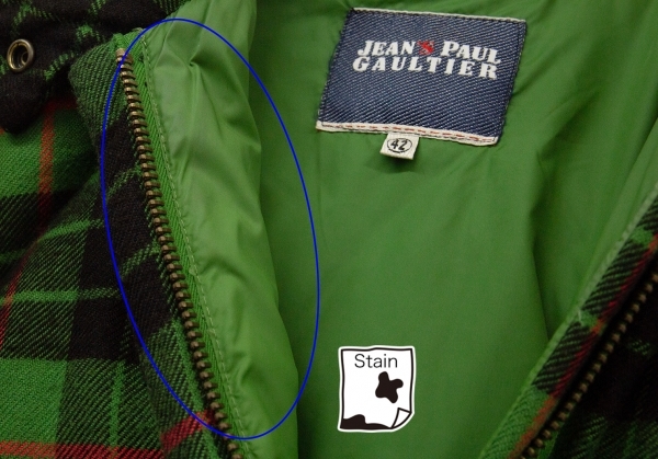 ジーンズポールゴルチエJean's Paul GAULTIER タータンチェックダウンジャケット 緑黒42 【レディース】_画像7
