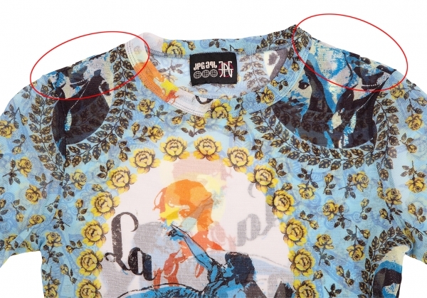 ジャンポールゴルチエJean Paul GAULTIER フラワーガールグラフィックプリントパワーネットTシャツ 水色40 【レディース】_画像3