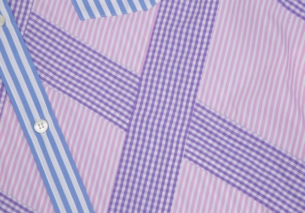 コムデギャルソン オムドゥ ダイヤ切替デザインストライプシャツ 水色ピンク白M 【メンズ】_画像9