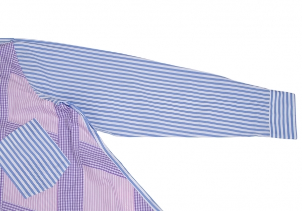 コムデギャルソン オムドゥ ダイヤ切替デザインストライプシャツ 水色ピンク白M 【メンズ】_画像6