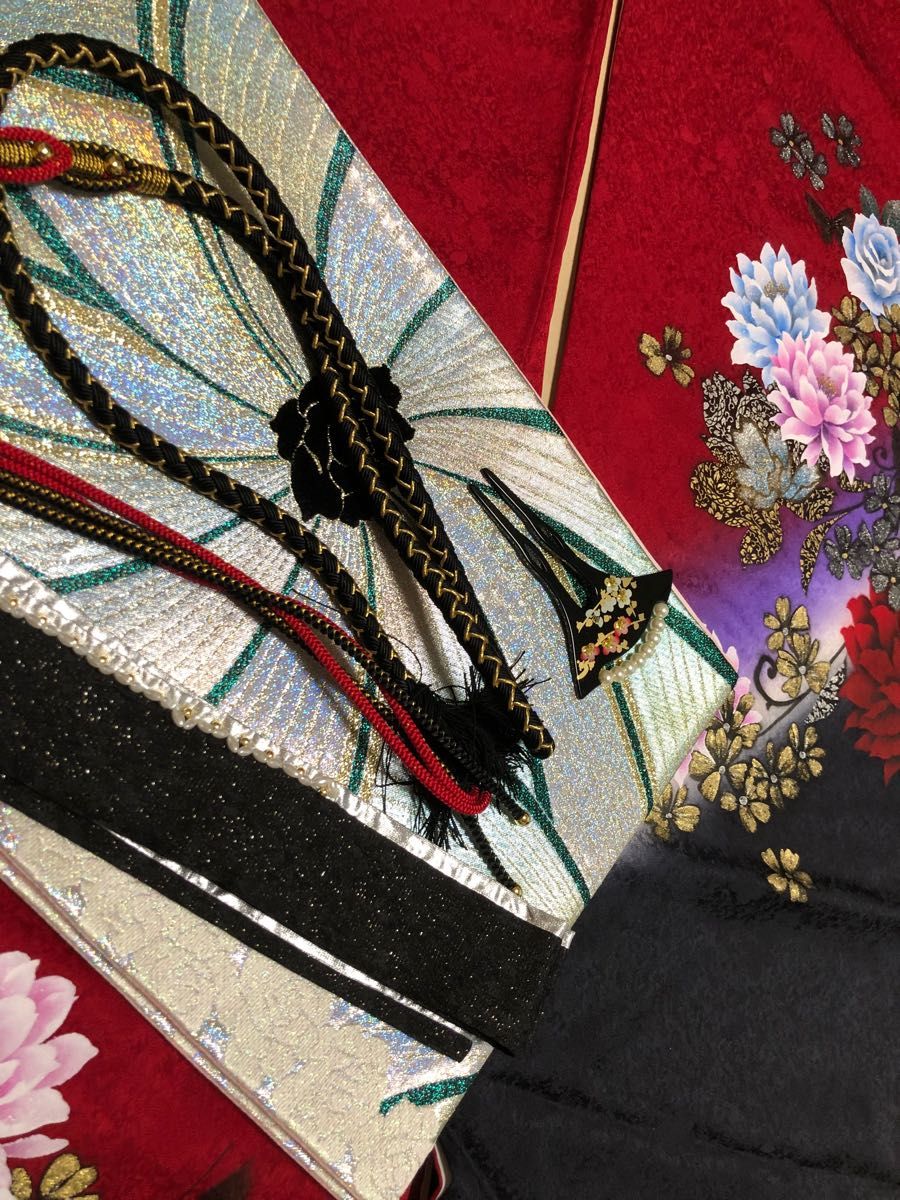 美品 振り袖 絹 手縫正絹長襦袢 一式-
