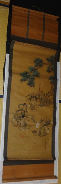  rare antique Seven Deities of Good Luck ... heaven cloth sack peace furthermore luck .... person . fortune heaven large black heaven . ratio . god . pine paper book@ autograph hanging scroll Shinto god company picture Japanese picture old fine art 