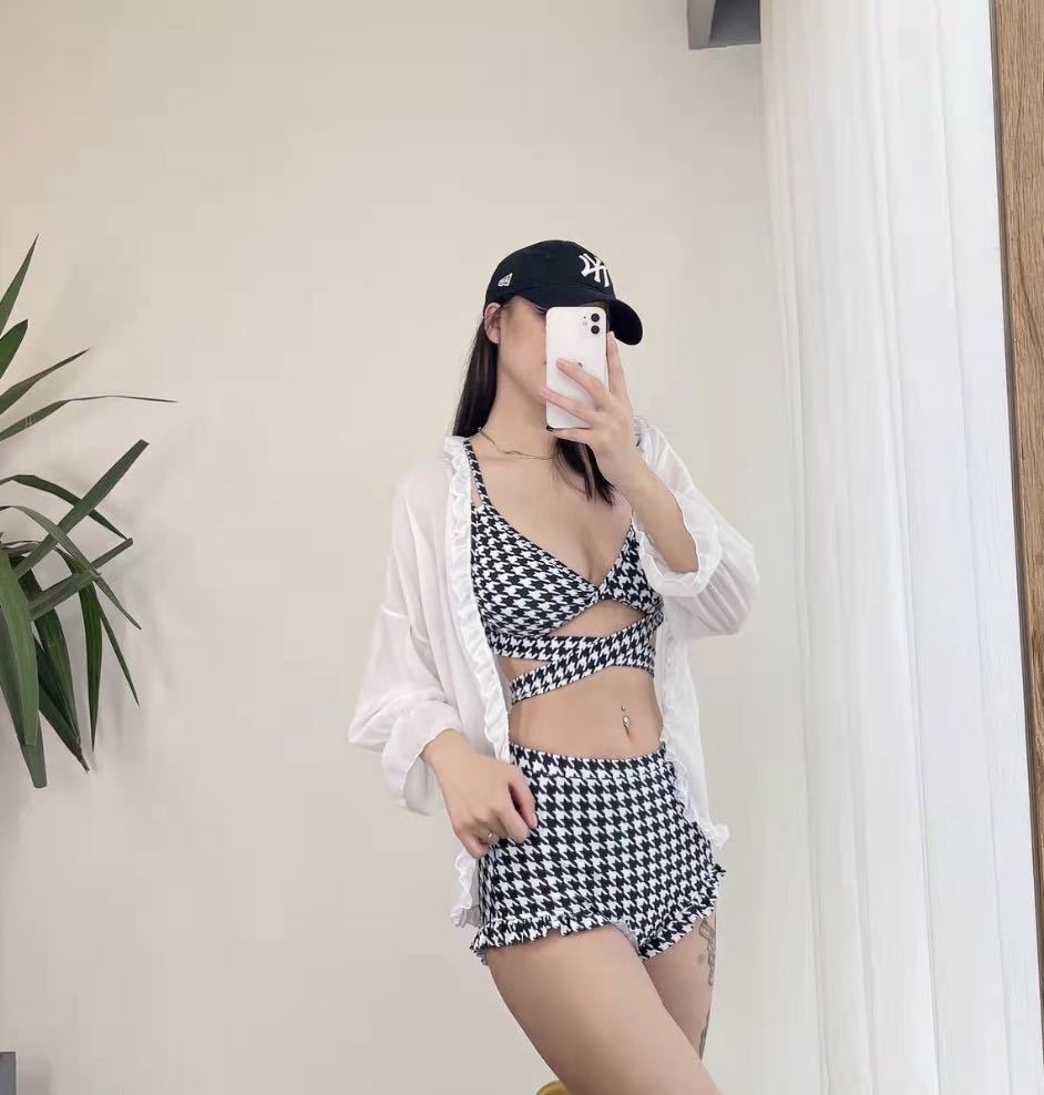 100%安い L 千鳥格子 セパレート 体型カバー 韓国 ビキニ リボン ジアちゃん ジア 新品 水着 体型カバー ビキニ 千鳥格子 おしゃれ 韓国 ジア L