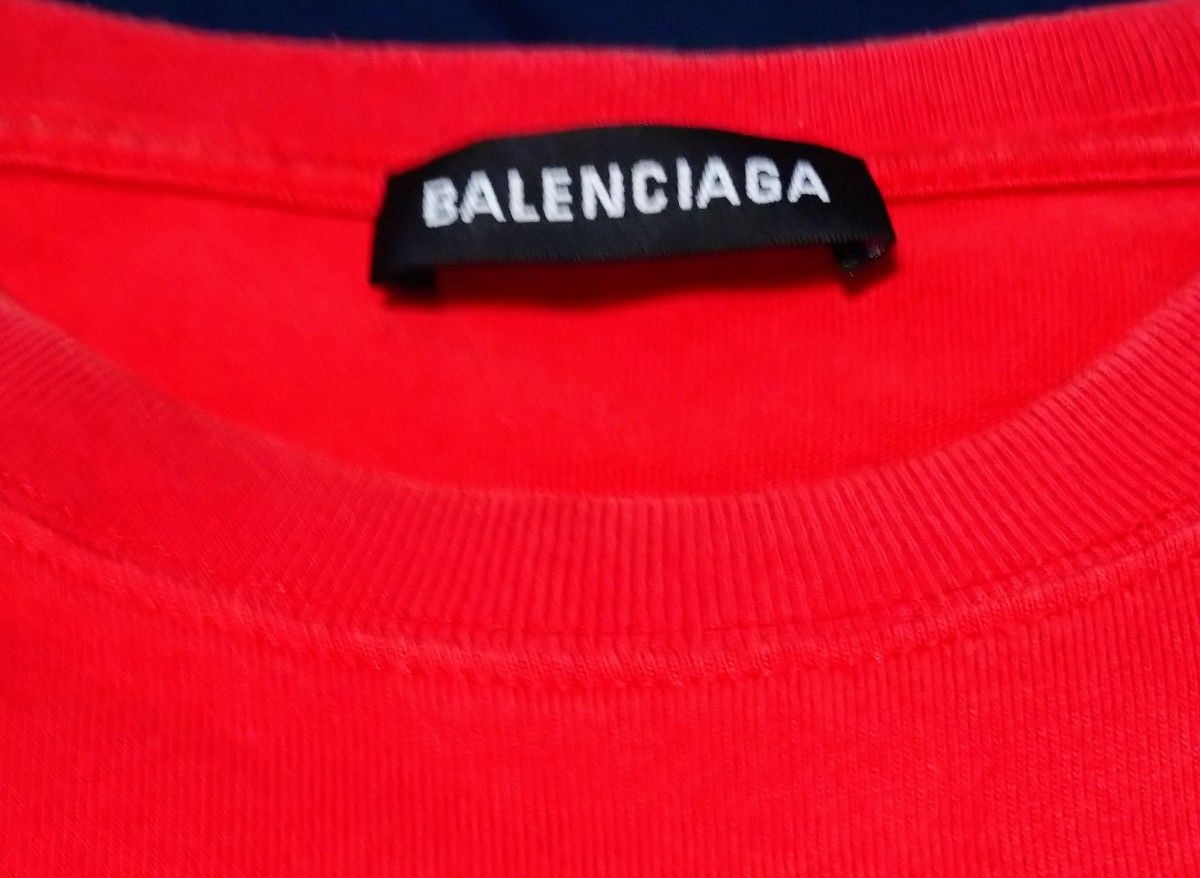 バレンシアガ 半袖カットソー ワンポイントロゴ 赤 XS