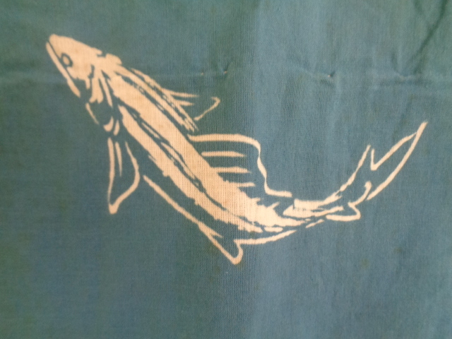 d315-60 юката мужчина . дерево хлопок индиго окраска рыба документ Showa Retro кимоно античный 