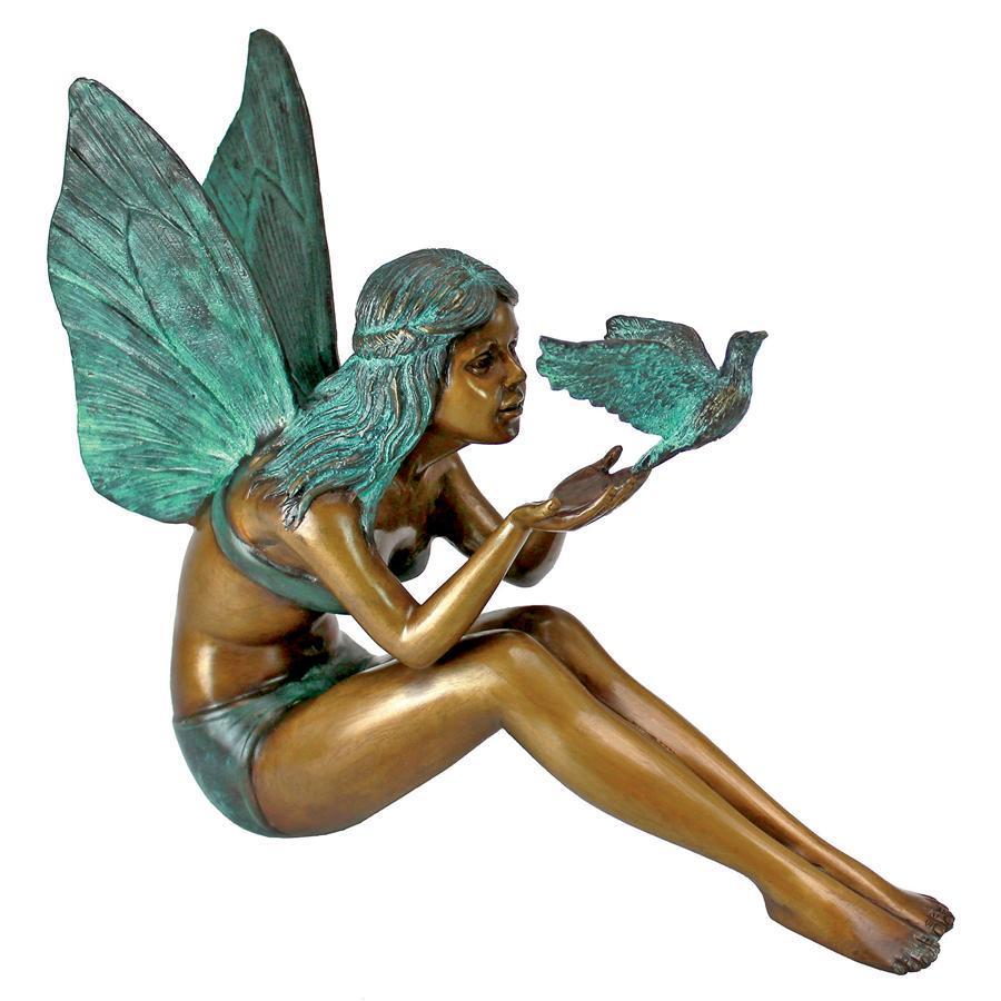バード フェアリー 平和の鳩を、解き放つ妖精彫像 ブロンズ製 ガーデン彫刻 ミディアム 鋳鉄製 装飾アート彫像(輸入品_画像1