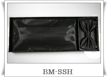礼装用蝶ネクタイ・カマーバンドセット (ブラック織り柄)　BM-SSH_画像1