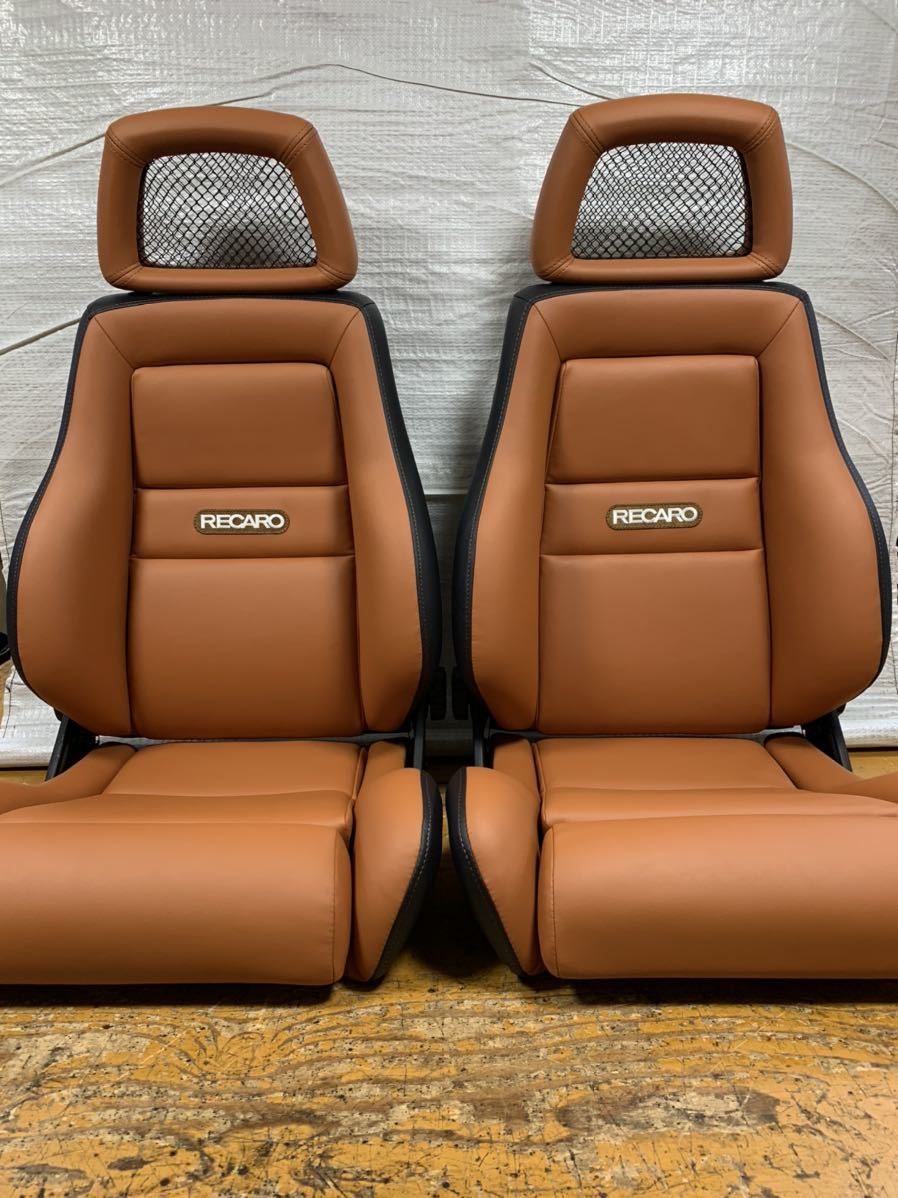 3.4.レカロ RECARO 2脚セット LS-L 黒×茶フェイクレザー張り替え