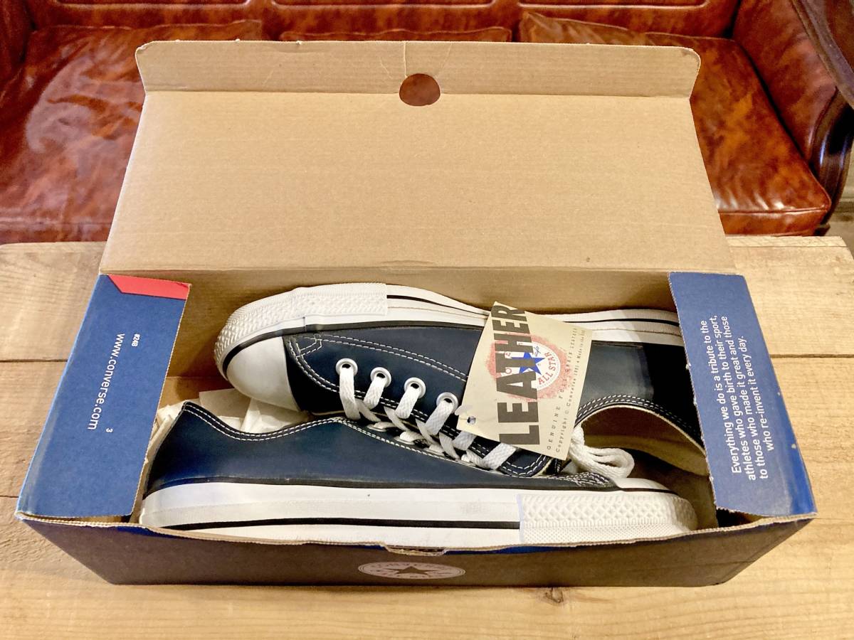 90s!USA!希少レア!!コンバース ALL STAR LEATHER ネイビー 6.5 25cm