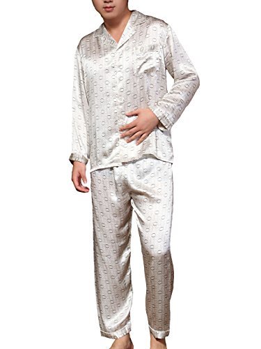 シルクパジャマ メンズ 絹100％ 紳士用 サークル柄 長袖 上下セット XXL グレー_画像1