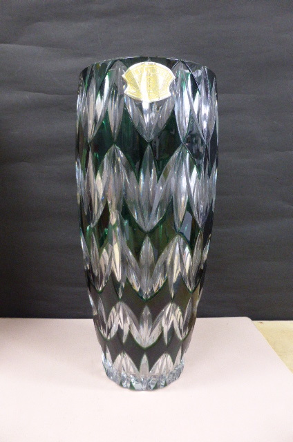 ヴァルサンランベール ベルギー 花瓶　花器　フラワーベース　クリスタル　刻印有　高さ27cm 緑 Val Saint Lambert crystal vase Belgian _画像3