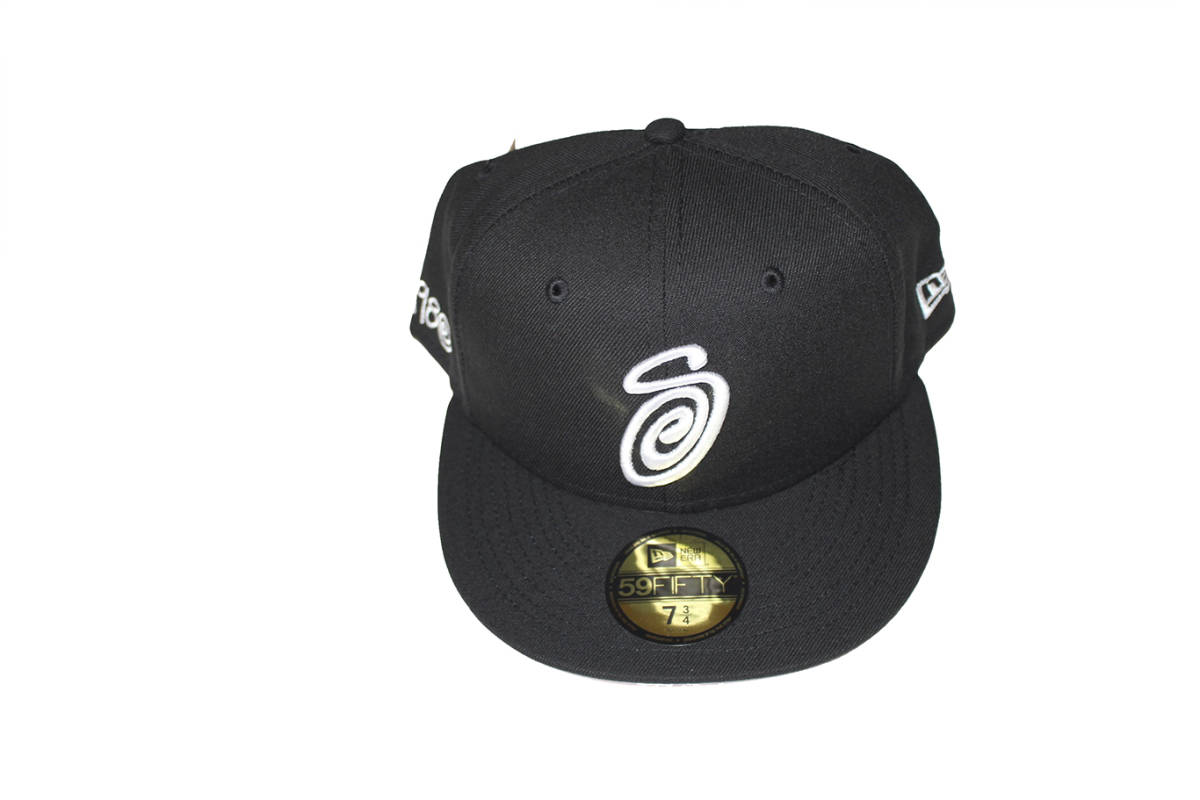 帽子 STUSSY CURLY S NEW ERA CAP BLACK SIZE 7 3/4