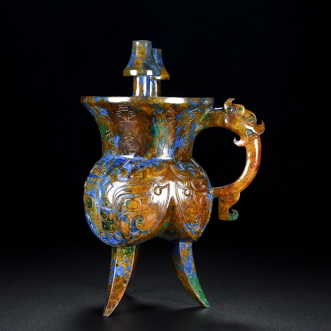 ◇明神◇極上珍品・戦漢・時代物・古高古玉・獣面紋酒杯・手彫り・中国