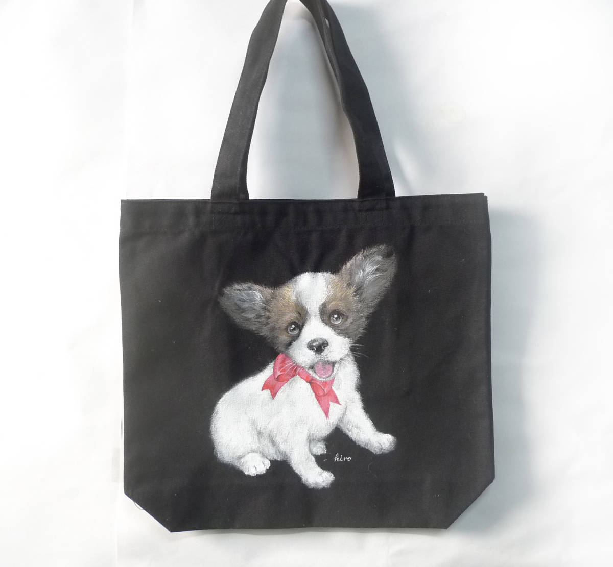  hand-drawn illustrations one Chan * canvas tote bag 2 pocket attaching papi on black 