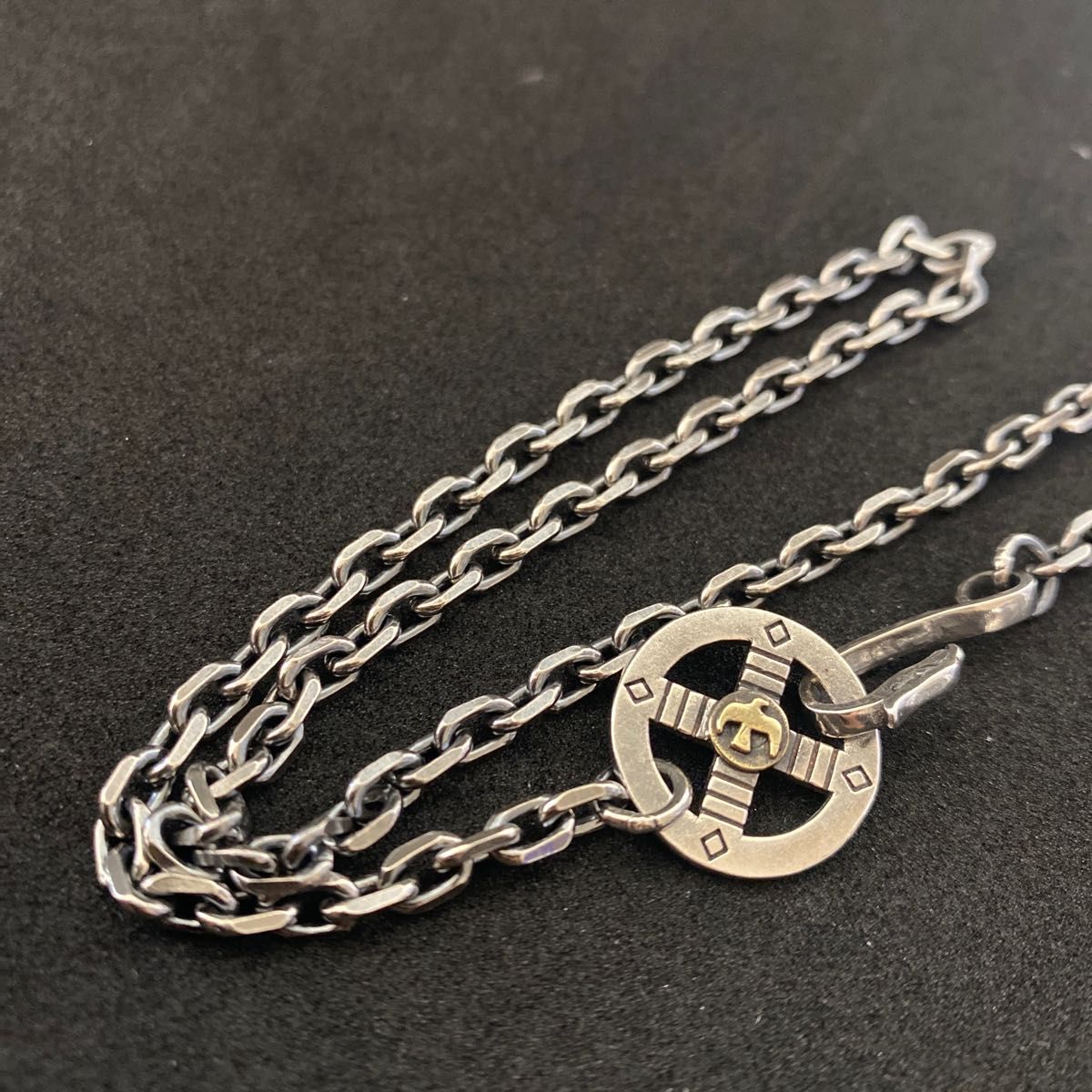 シルバー925 幅4mm あずきチェーン メディスンホイール イーグルフック