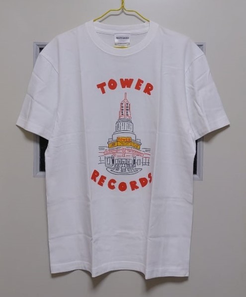 2019 オシャレ TOWER RECORDS『TOWER THEATER』Tシャツ 丸首 半袖 WHITE 前後プリント L・身幅約53.5cm※未試着品/未使用品/商品タグ付き_2019年プロダクトのデッドストックです