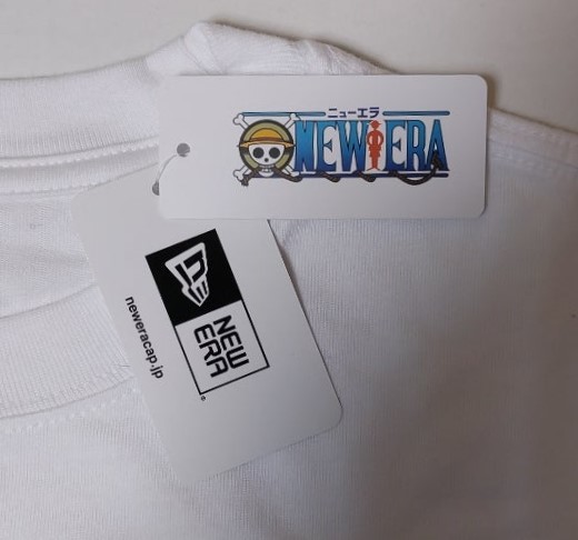 2021 絶版品 NEW ERA×ONE PIECE コラボ Tシャツ『サンジ』丸首 半袖 白 前プリント ビッグプリント L・身幅約54.5cm※未使用/商品タグ付き_サイズはLARGE。実測身幅約54.5cm
