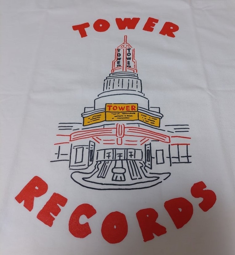 2019 オシャレ TOWER RECORDS『TOWER THEATER』Tシャツ 丸首 半袖 WHITE 前後プリント L・身幅約53.5cm※未試着品/未使用品/商品タグ付き
