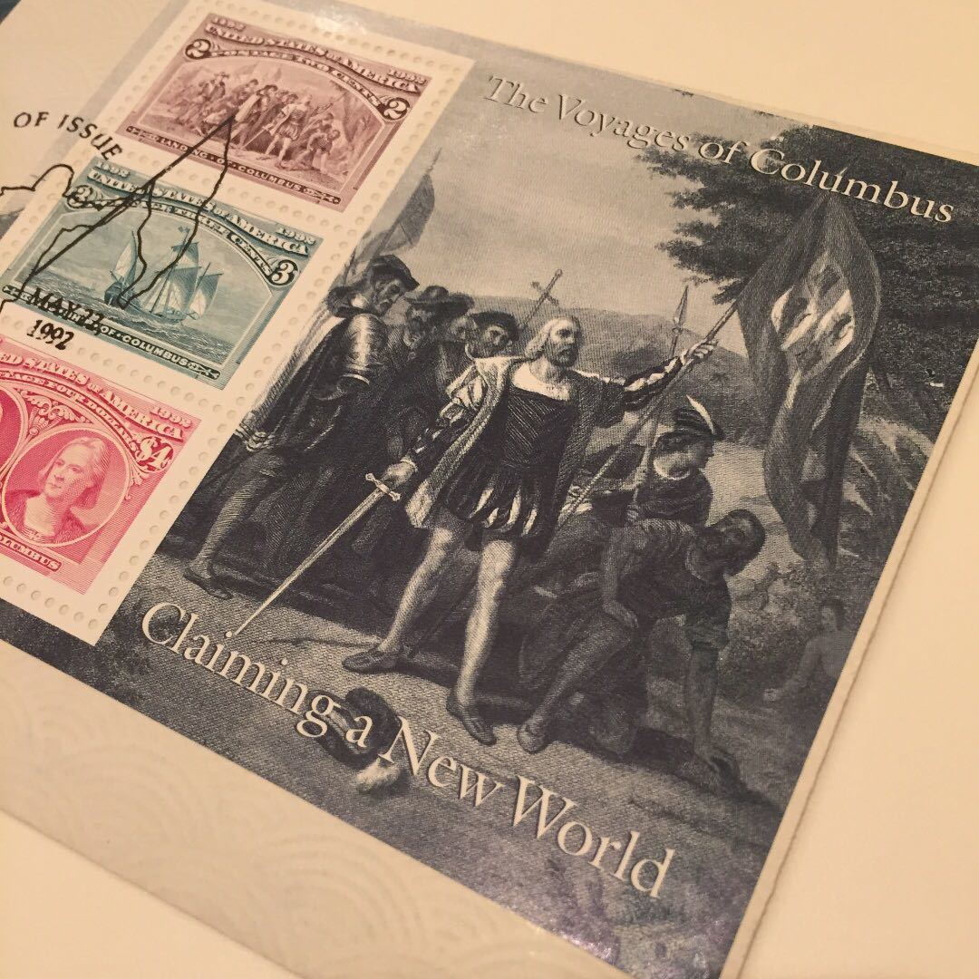 ○【送料無料】1992年 コロンブス 絵 画 海 外 切 手 シ ー ト スペイン アメリカ ポスト セット3 アンティークレトロ_画像1