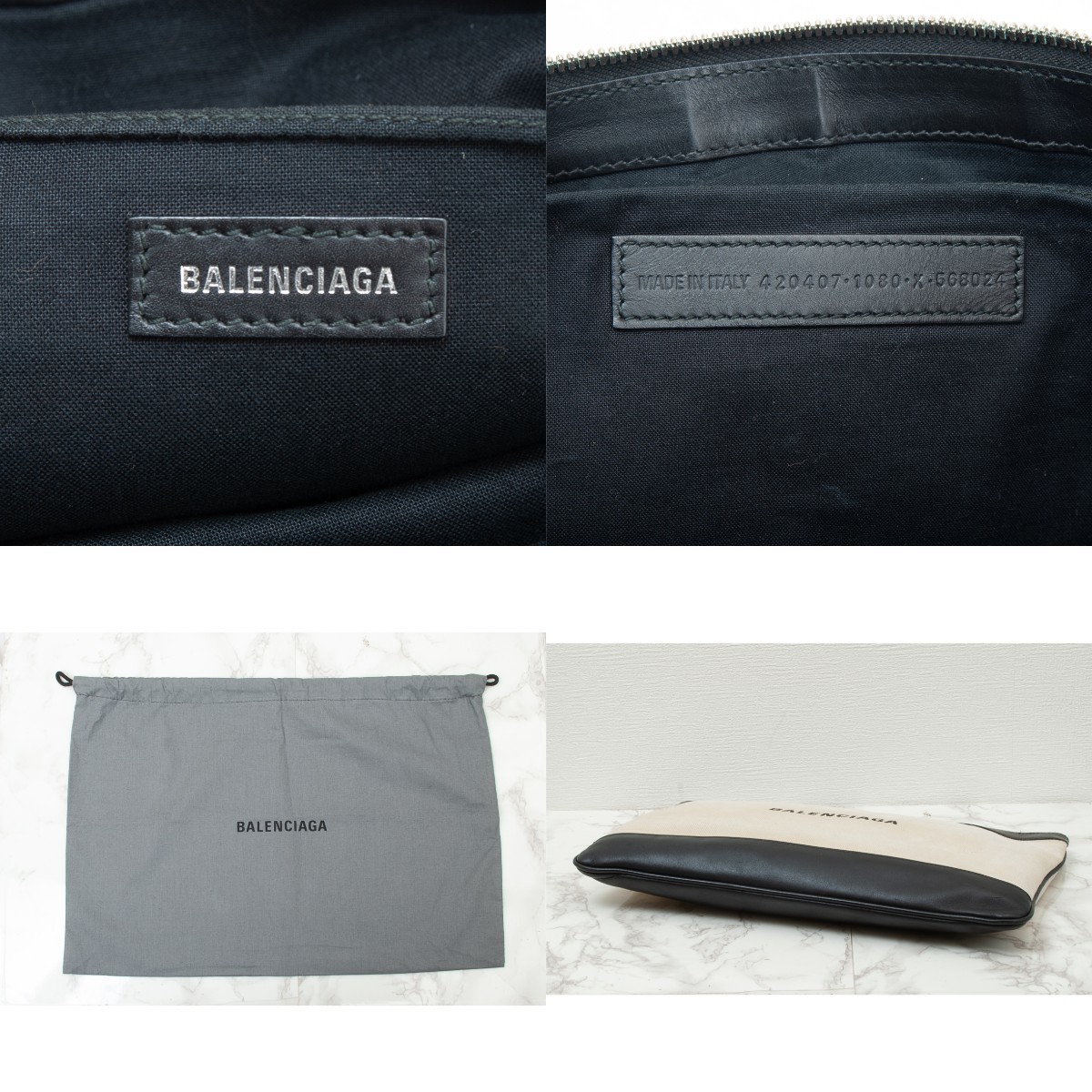 【美品】BALENCIAGA(バレンシアガ) ネイビークリップM キャンバス×レザー クラッチバッグ メンズ レディース ボワイト