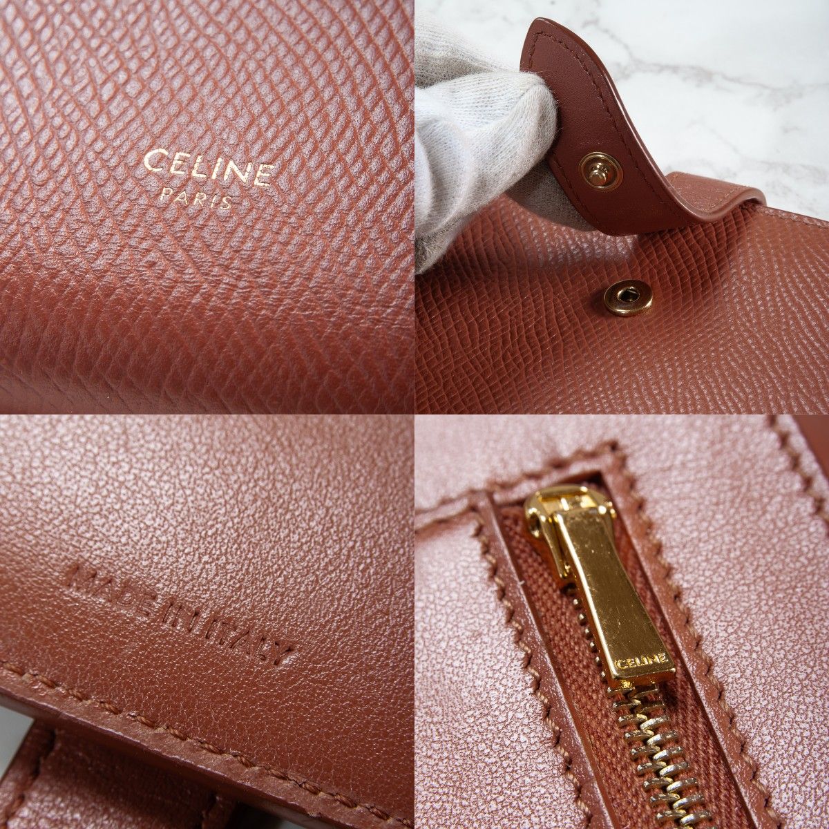 【極美品】CELINE(セリーヌ)ラージストラップウォレット 二つ折り長財布 ブラウン 茶色 レディース 中古 used ブランド