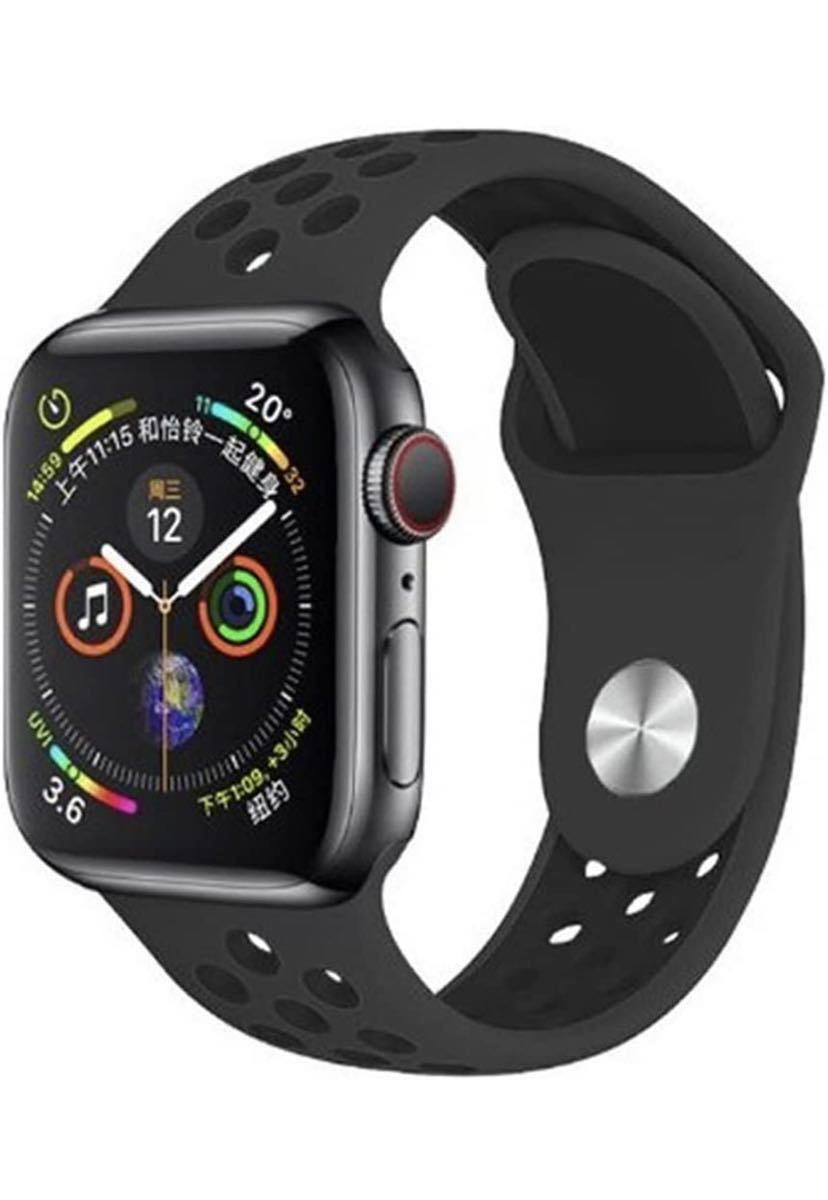 Apple Watch アップルウォッチ バンド シリコン 交換ベルト　ラバーベルト38/40/41mm シリーズ2345678SE対応 スポーツバンド　通気性　黒_画像1