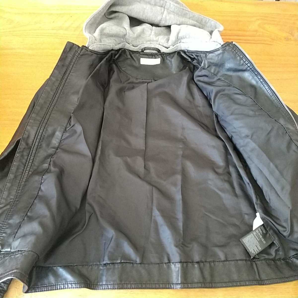 H&M H and M Kids с капюшоном . байкерская куртка размер 165 внешний boys девушки ребенок чёрная кожа способ 