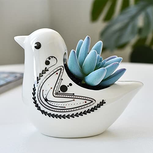 植木鉢 陶器 小鳥の多肉植物鉢 シンプル ヨーロッパ風 動物 かわいい 白（4号） (三点セット)_画像4