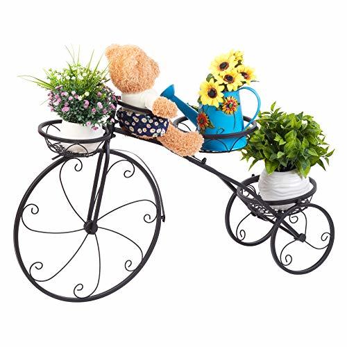 LUVODI フラワースタンド アイアン 自転車型 屋外 花台 おしゃれ ガーデニング 棚 鉢植え/観葉植物/盆栽の飾り台 3段