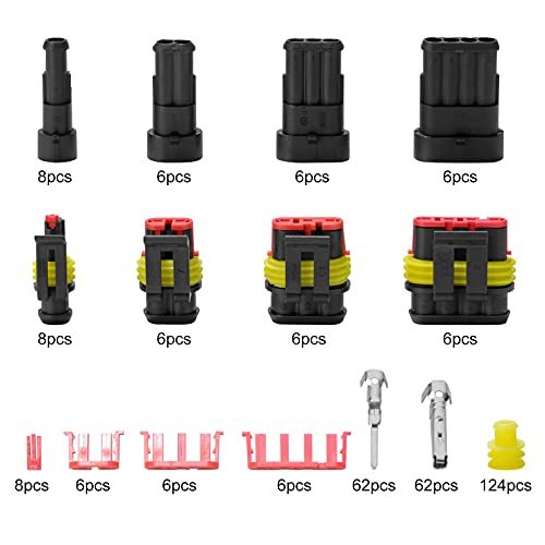 Zitfri 防水 コネクター 1/2/3/4ピン 352個 防水カプラー 配線用 オス＆メス 接続端子 カプラー端子 1極 2極 3極 4極 車用防水電気配線_画像2