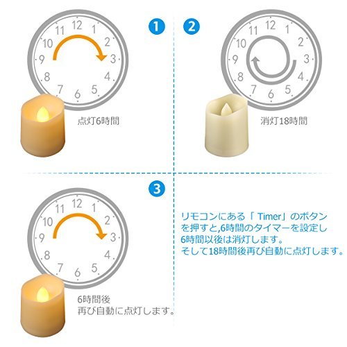 AMIR キャンドルライト LED キャンドル 電気 ろうそく 揺らぐ炎 波形の口 無香料 明るさ調節 タイマー機能付き リモコン対応 点滅仕様_画像2