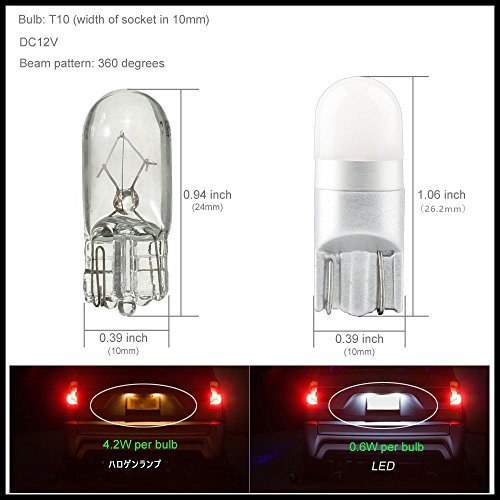HooMoo T10 LED ホワイト 爆光 2個 ハイグレードモデル 優しく明るい光拡散タイプ 3030LED素子 100000時間寿命 12V LED 白_画像4
