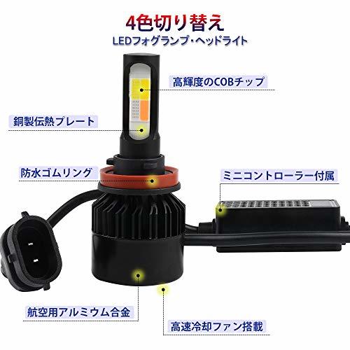 Catland 車用 LED フォグランプ H8 H9 H11 H16 フォグ LEDバルブ イエロー ホワイト ブルー ピンク 4色 切り替え フォグライト_画像2