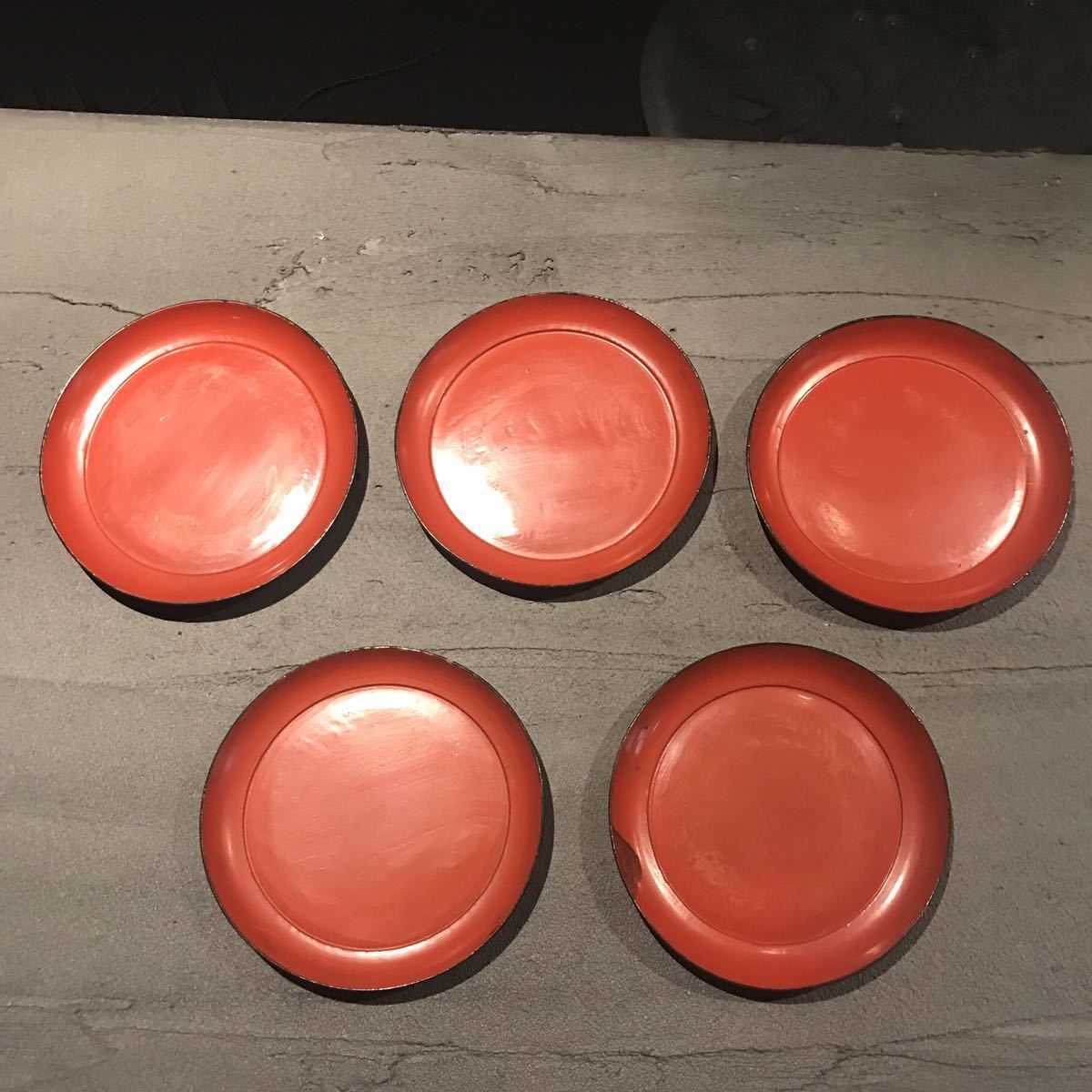 ヤフオク! - 時代根来菓子皿 5客 / 根来塗 漆器 菓子器 丸盆 /