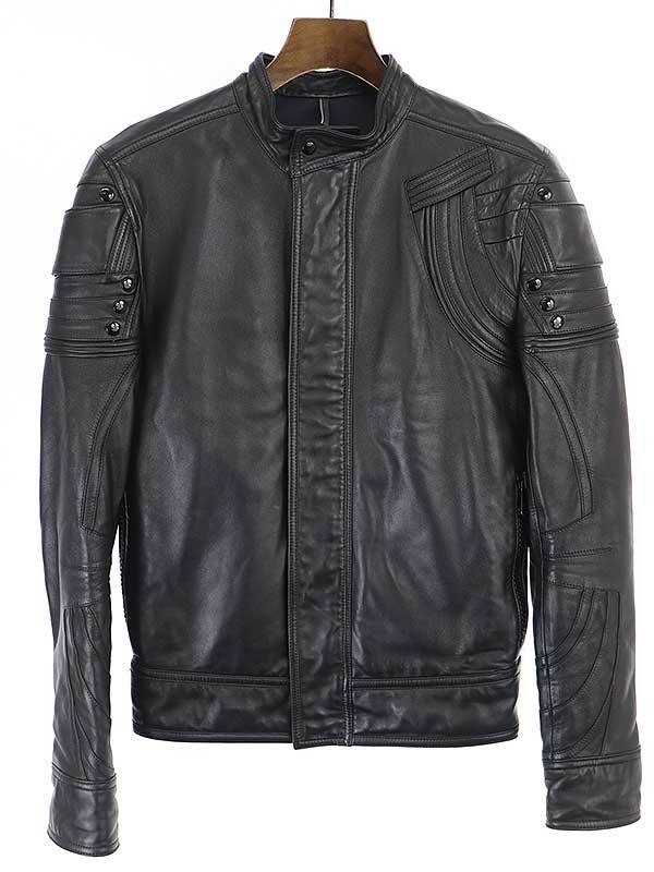 Dior HOMME ディオールオム 09SS ジオメトリックパターンデザインレザージャケット ブラック サイズ:44 メンズ