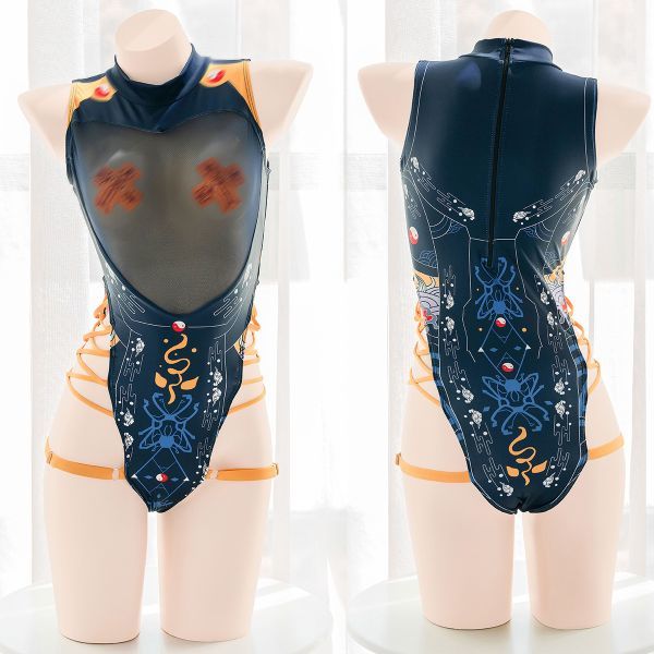 [ new goods * domestic sending ] 7 .. three .. pattern ... One-piece swimsuit & nippless & knee-high & mask set size M 069619/5988