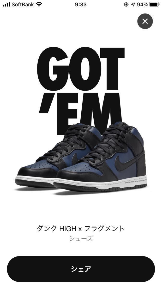 新品未使用 NIKE ナイキ ダンク ハイ フラグメント デザイン