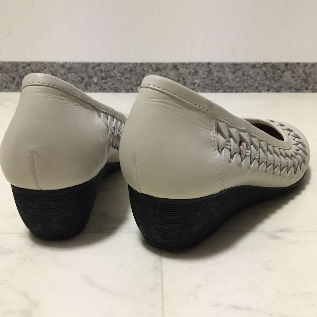 * салон надеть обувь только KISCO Kiss ko боковой вязаный cut женский туфли-лодочки каблук 36 22.5cm S размер крем бежевый серебряно-металлический 