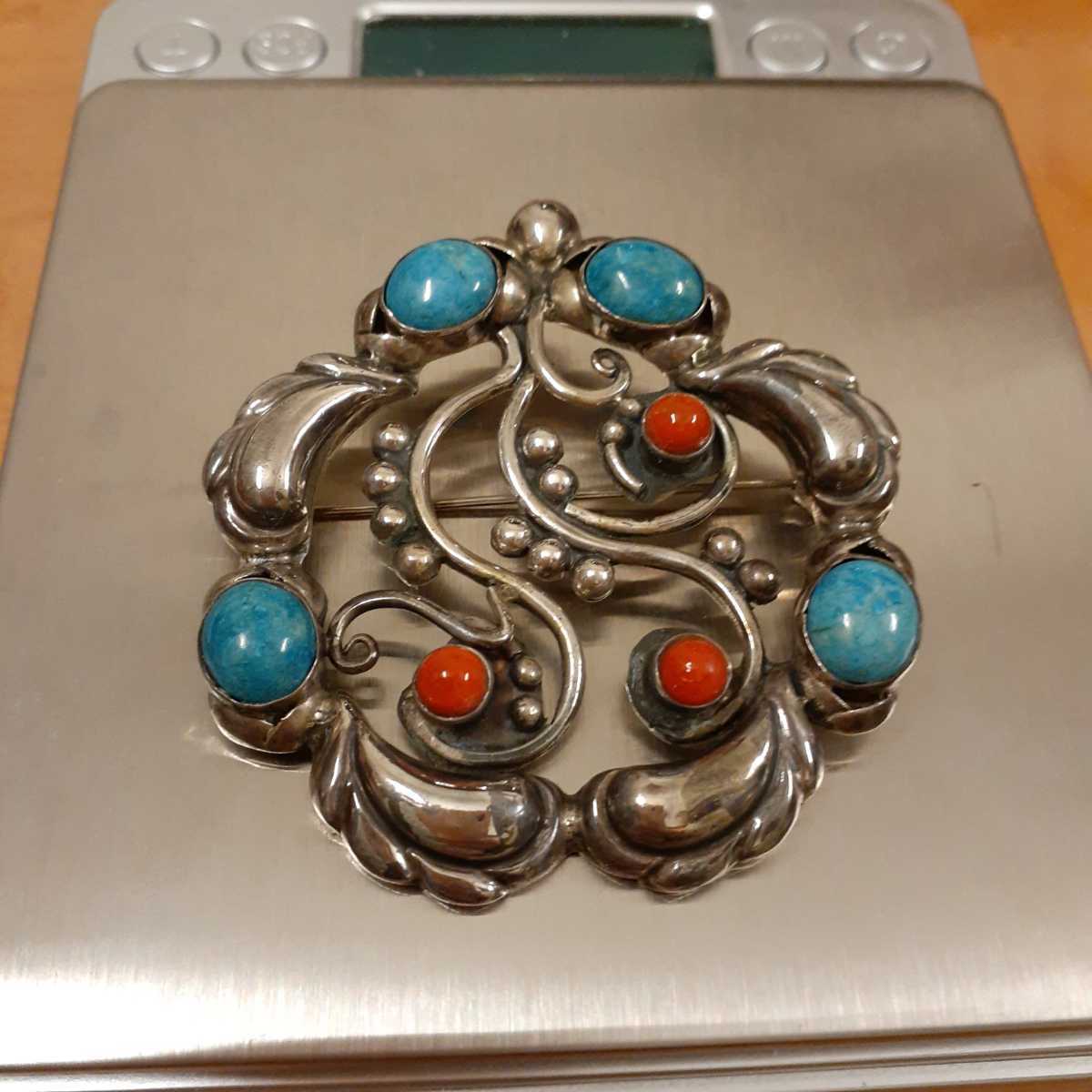  Mexico silver 925 turquoise .. brooch approximately 6cm×5.7cm×0.7cm