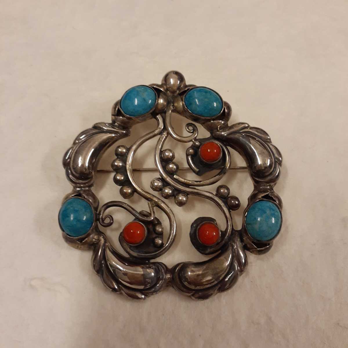  Mexico silver 925 turquoise .. brooch approximately 6cm×5.7cm×0.7cm