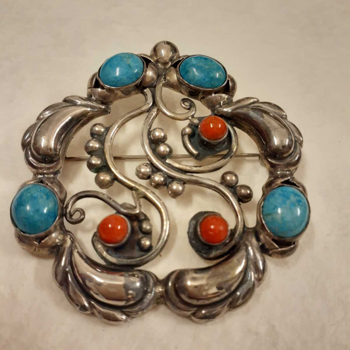  Mexico silver 925 turquoise .. brooch approximately 6cm×5.7cm×0.7cm