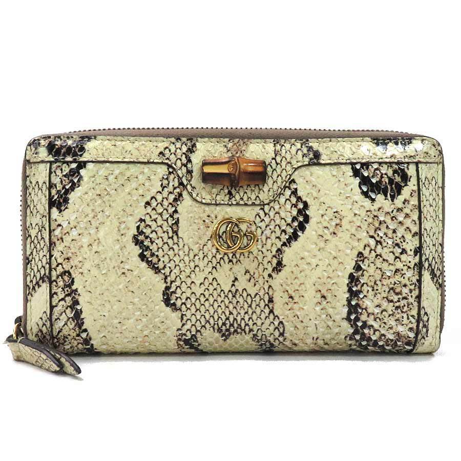 GUCCI グッチ ラウンドファスナー長財布 バンブー パイソン アイボリー