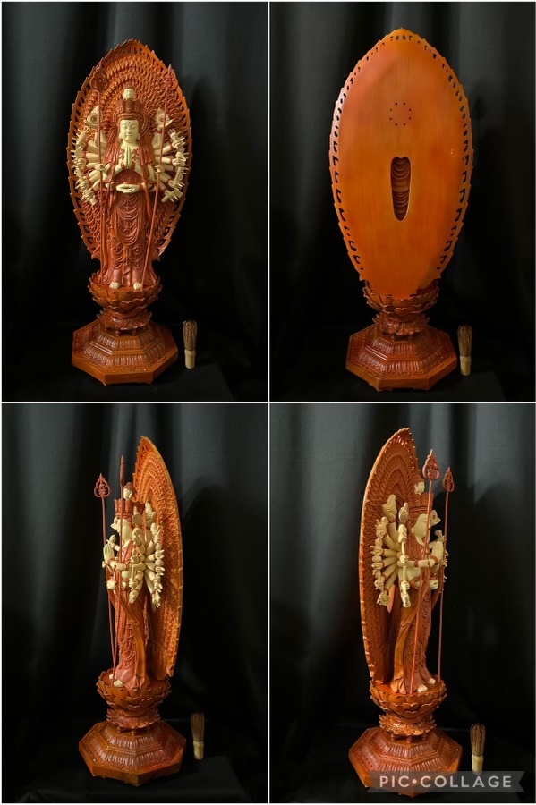 珍品 大迫力 楠材 井波彫刻 仏教仏教工芸品 木彫仏像 千手観音菩薩立像