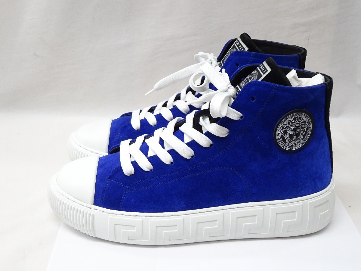 42[ beautiful goods ] Versace .VERSACE men's sneakers mete.-sa Logo blue white high suede thickness bottom 