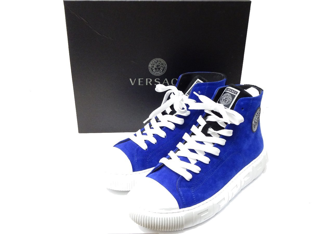 42[ beautiful goods ] Versace .VERSACE men's sneakers mete.-sa Logo blue white high suede thickness bottom 