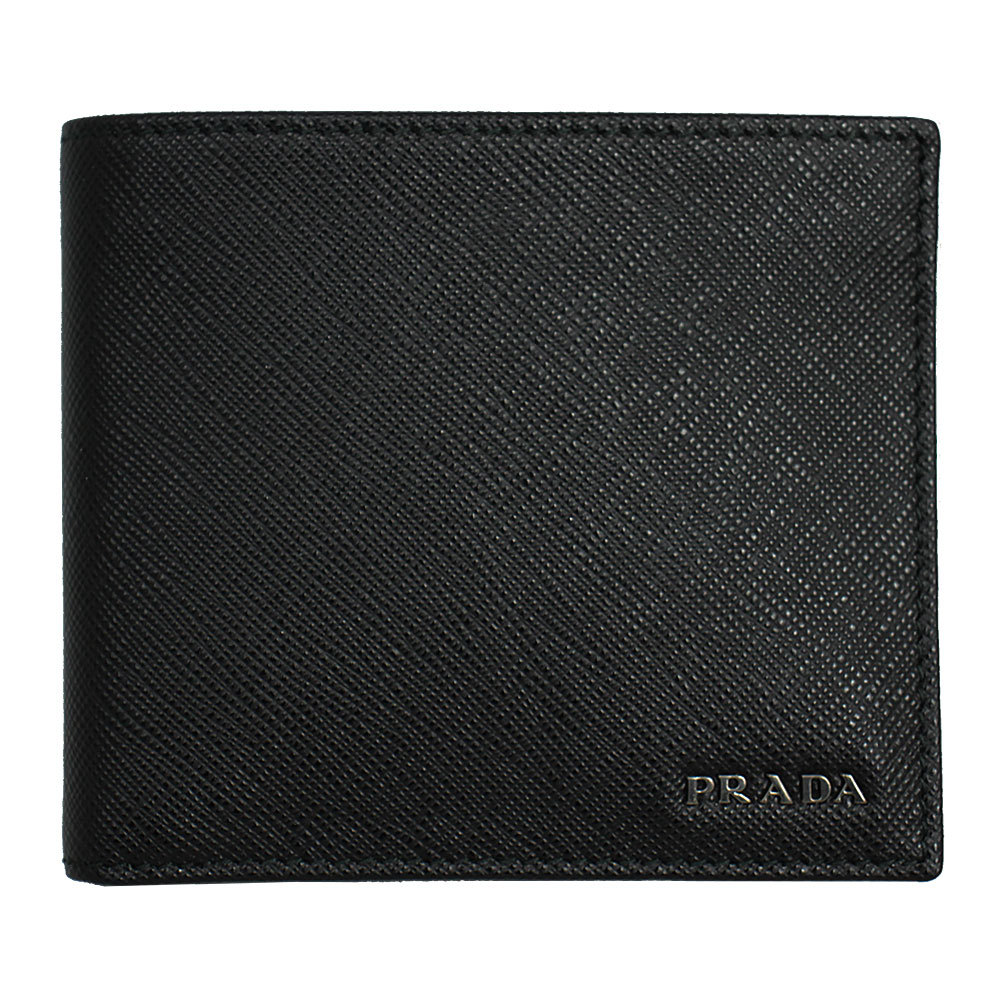 プラダ 財布 メンズ PRADA 二つ折り札入れ 型押しレザー ブラック