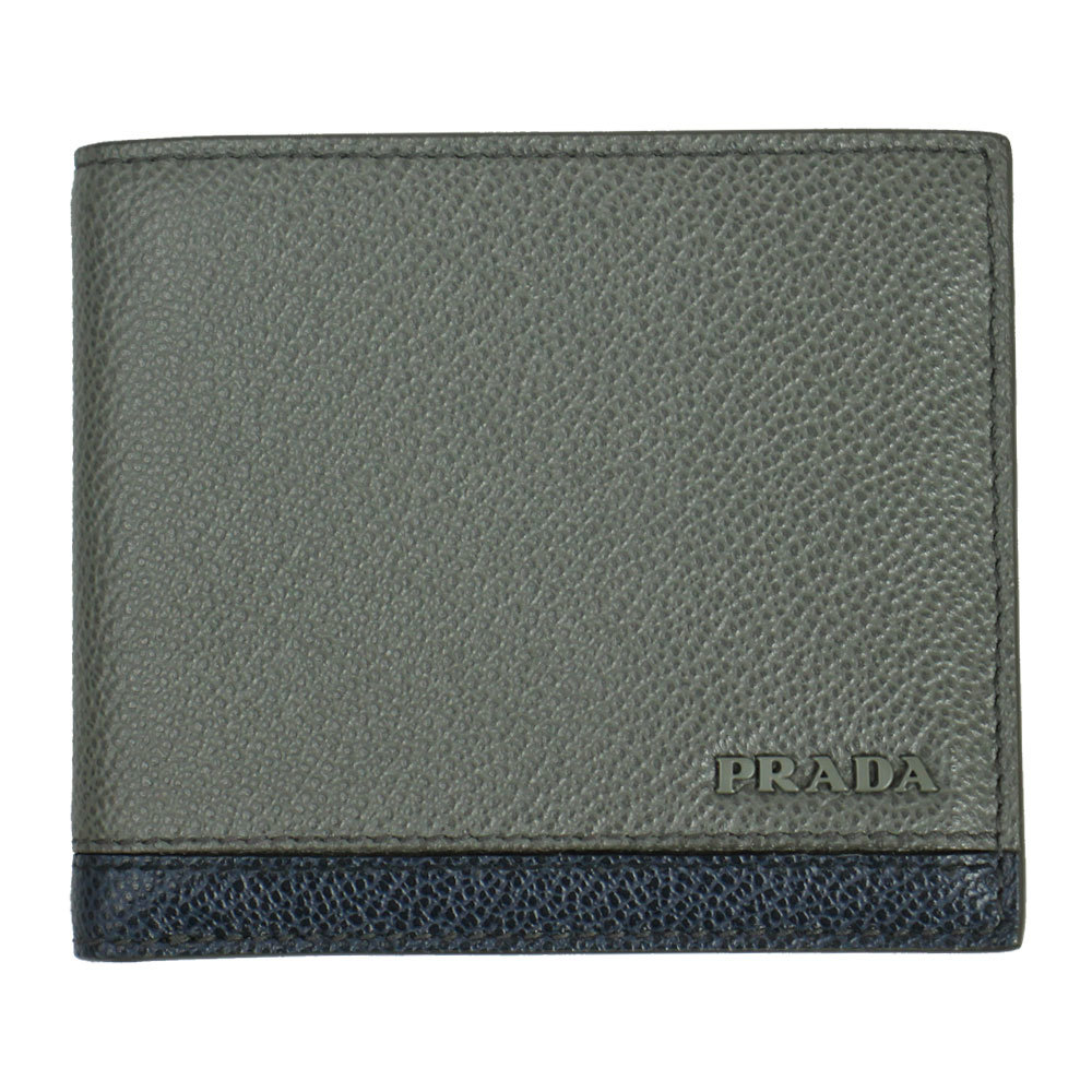 プラダ 財布 メンズ PRADA 二つ折り財布 型押しレザー グレー/ネイビー 2MO003 2CIH F0OTF
