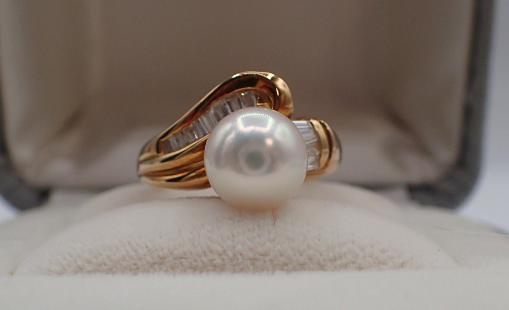K18 パール 真珠 ダイヤ 0.4ｃｔ 指輪 約12号 総重量：5.83ｇ