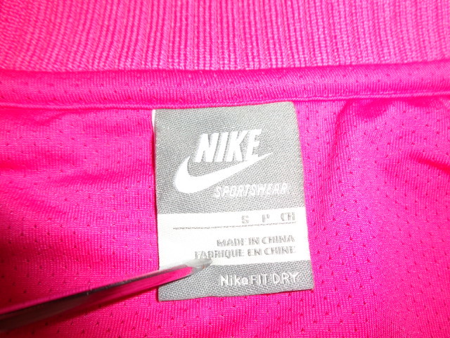 b83◆NIKE トラックジャケット◆ナイキ Sサイズ レディース ピンク×ブラック ジップアップ ジャージトップス 襟袖裾リブ 未使用に近い4K _画像5